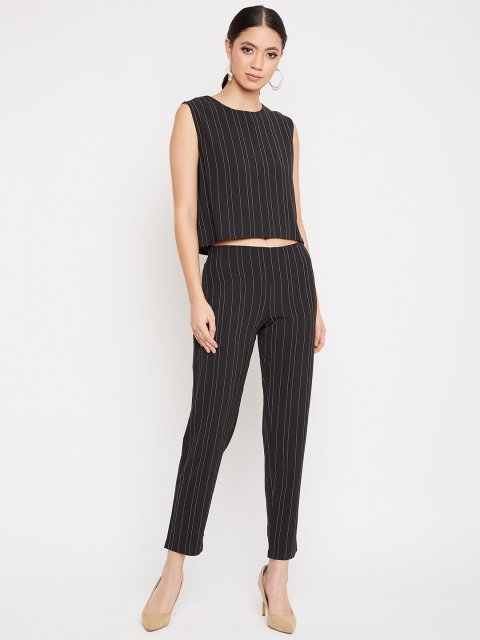

Crimsoune Club Women Black & White Striped Two-Piece Co-ord Set
