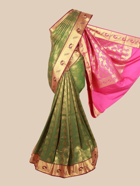 

Pothys Green & Golden Ethnic Motifs Stone Work Detail Saree