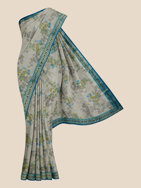 

Kalamandir Grey & Green Ethnic Motifs Brasso Saree