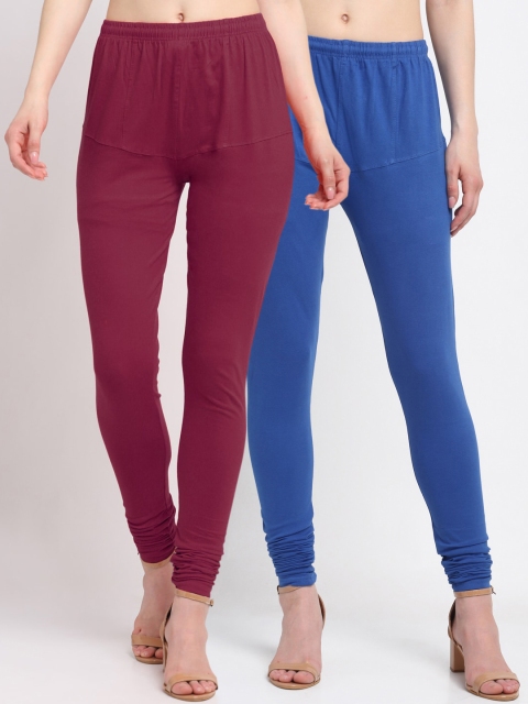 

KLOTTHE Women Pack Of 2 Solid Cotton Churidar-Length Leggings, Maroon