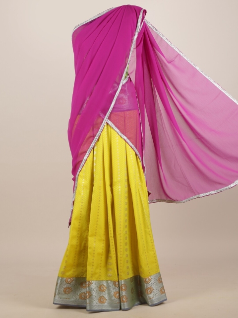 

Pothys Purple & Yellow Ethnic Motifs Zari Saree