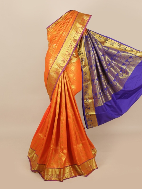 

Pothys Orange & Golden Ethnic Motifs Woven Design Saree