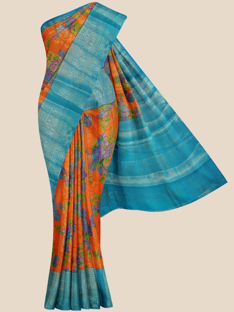 

Kalamandir Orange & Teal Blue Woven Design Banarasi Saree
