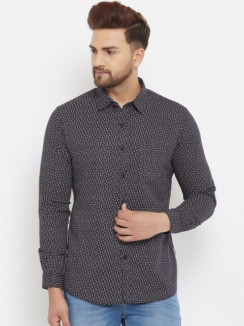 

Canary London Men Navy Blue Micro Ditsy Printed Linen Slim Fit Casual Shirt