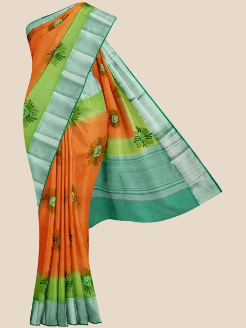 

Kalamandir Orange & Green Floral Banarasi Saree