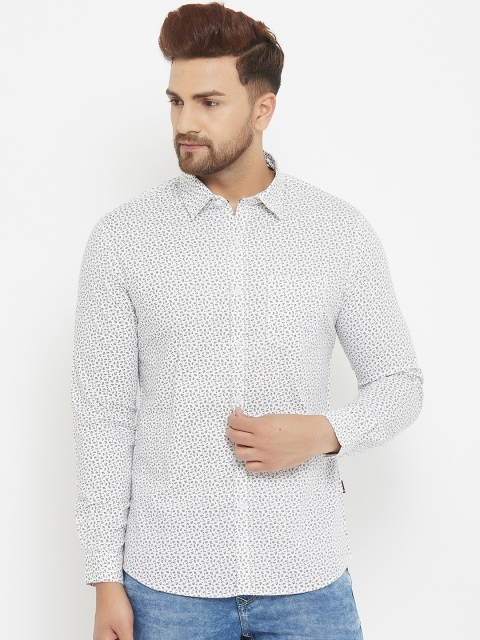 

Canary London Men White Linen Slim Fit Printed Casual Shirt