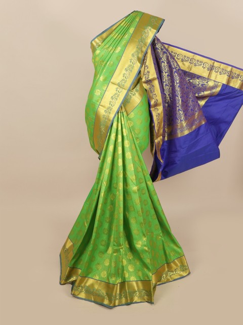 

Pothys Green & Gold Floral Zari Woven Design & Stone Work Detail Silk Blend Saree