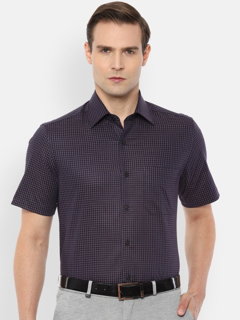 

Louis Philippe Men Purple Classic Micro Checked Pure Cotton Formal Shirt