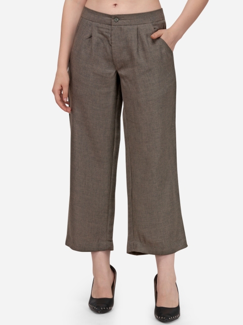 

Fbella Women Brown Pleated Mid Rise Relaxed Fit Trousers