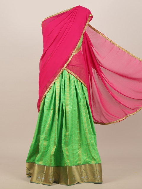 

Pothys Pink & Green Ethnic Motifs Zari Half Saree