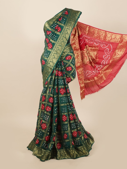 

Pothys Green & Red Bandhani Zari Art Silk Saree