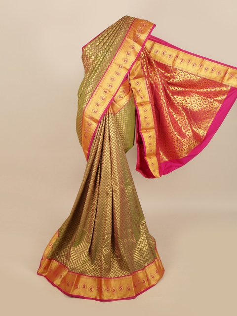 

Pothys Green & Pink Ethnic Motifs Zari & Stone Work Saree