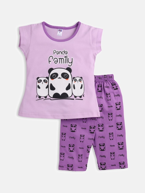 

Nottie Planet Girls Lavender & Black Printed Night suit