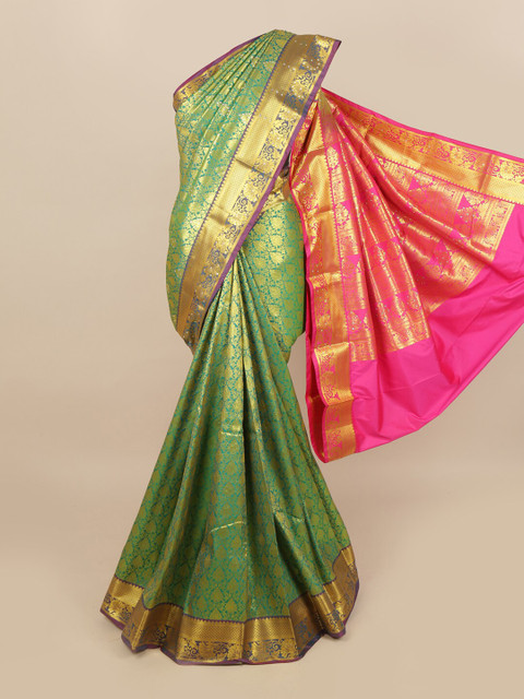 

Pothys Green & Golden Ethnic Motifs Woven Design Saree