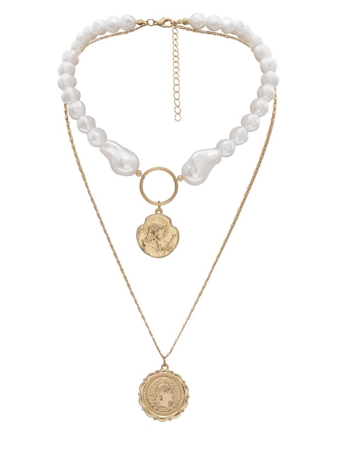 

YoungWildFree Gold-Toned & White Brass Gold-Plated Layered Necklace