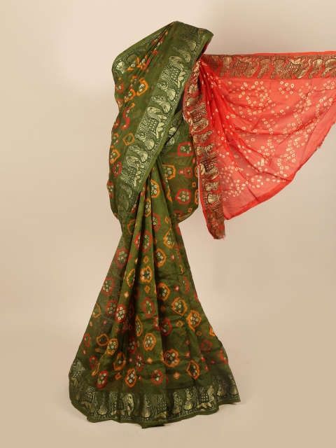 

Pothys Green & Orange Bandhani Zari Art Silk Saree