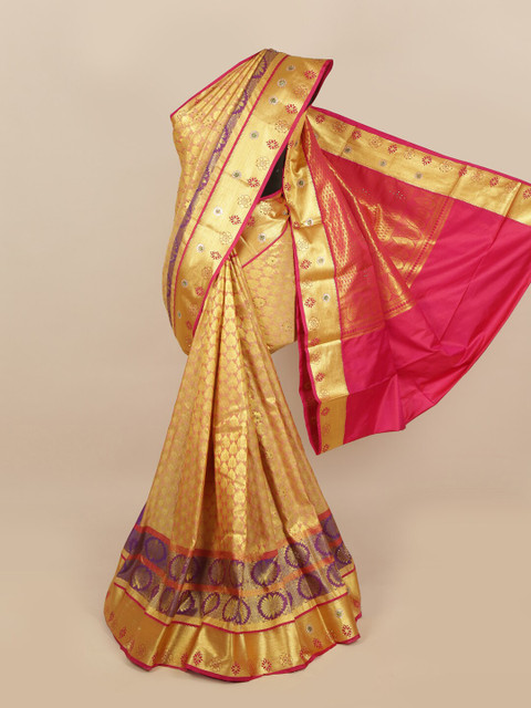 

Pothys Beige & Golden Ethnic Motifs Zari & Stone Work Detail Saree