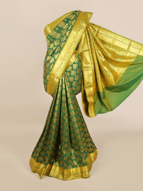 

Pothys Green & Golden Ethnic Motifs Stone Work Saree