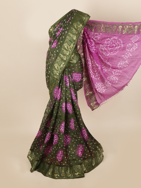 

Pothys Green & Violet Bandhani Art Silk Saree