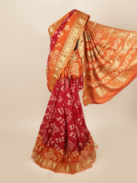 

Pothys Red & Orange Bandhani Zari Art Silk Saree