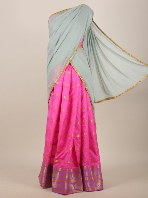 

Pothys Grey & Pink Ethnic Motifs Zari Pure Chiffon Half Saree