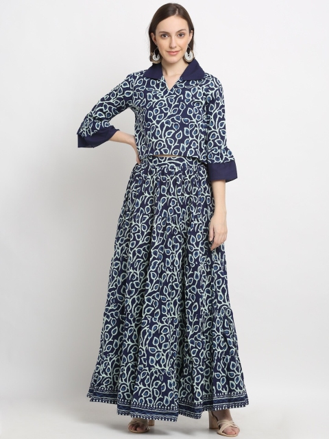 

DIVA WALK Women Blue & White Printed Kurta with Skirt & Jacket
