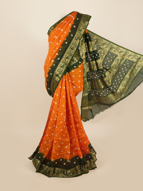

Pothys Mustard & Green Bandhani Art Silk Saree