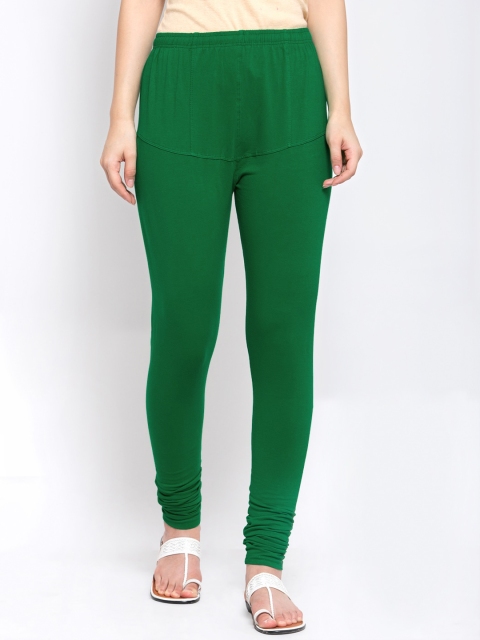 

KLOTTHE Women Pack Of 2 Solid Cotton Churidar-Length Leggings, Green