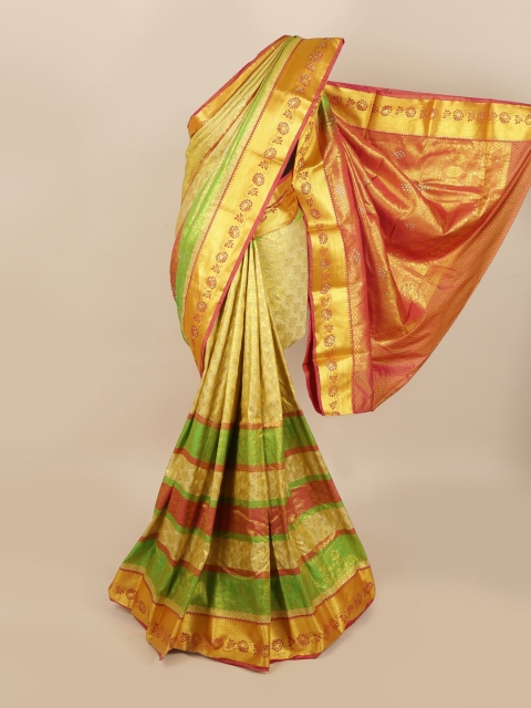 

Pothys Cream-Coloured & Golden Ethnic Motifs Zari & Stone Work Detail Saree