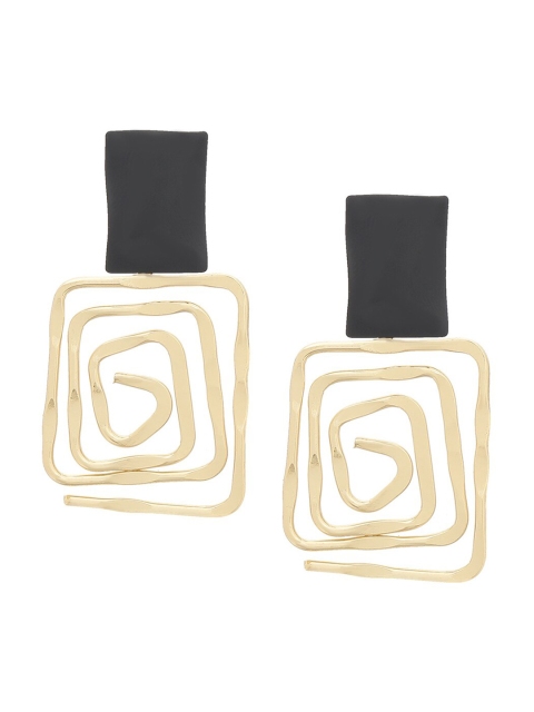 

YoungWildFree Women Gold-Toned Black Square Shaped Drop Earrings
