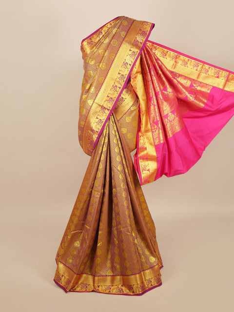 

Pothys Pink & Golden Ethnic Motifs Woven Design Saree