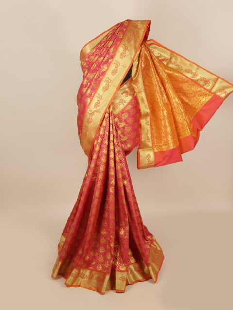 

Pothys Coral Pink & Golden Ethnic Motifs Woven Design Saree