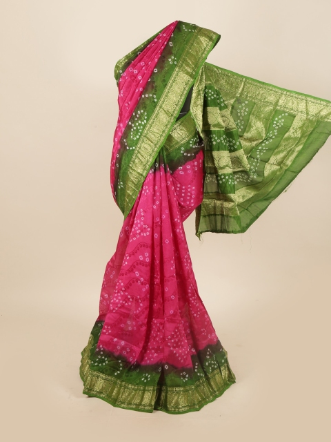 

Pothys Pink & Green Bandhani Zari Art Silk Saree