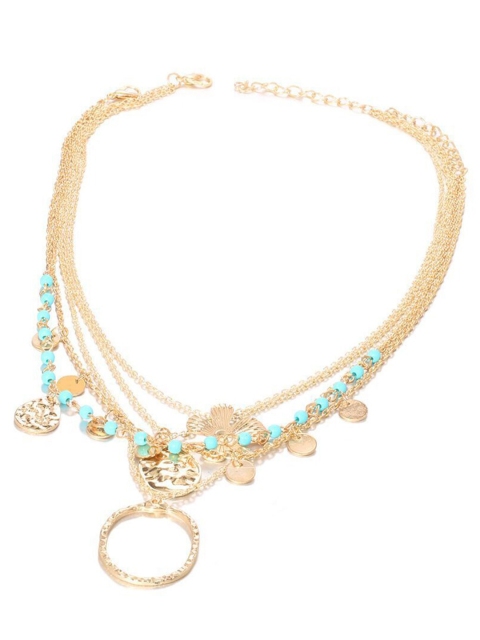 

YoungWildFree Gold-Toned & Turquoise Blue Brass Gold-Plated Layered Necklace