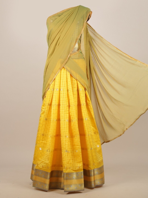 

Pothys Lime Green & Yellow Ethnic Motifs Zari Half Saree
