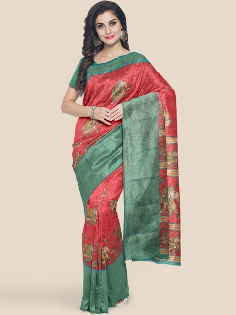 

Kalamandir Red & Green Ethnic Motifs Printed Saree