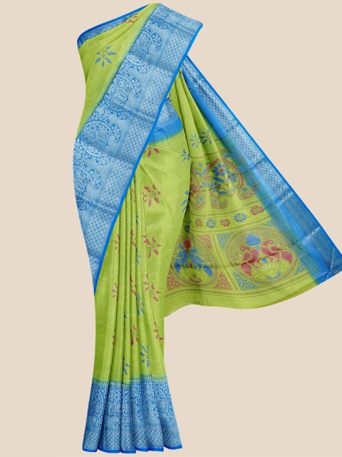 

Kalamandir Green & Blue Floral Zari Saree