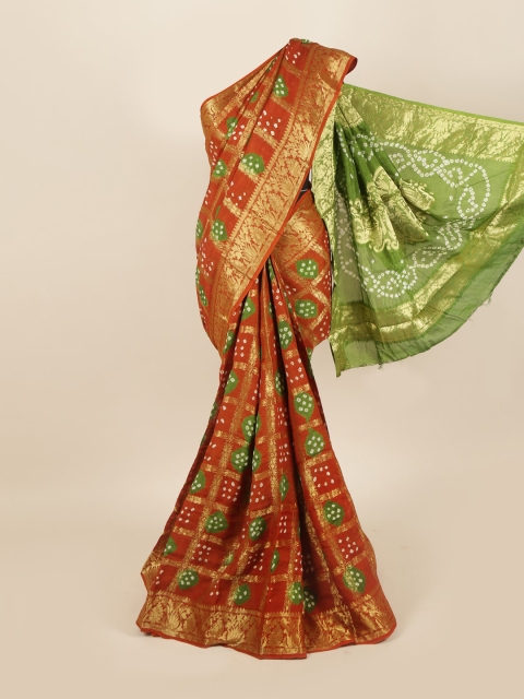 

Pothys Brown & Green Bandhani Art Silk Saree