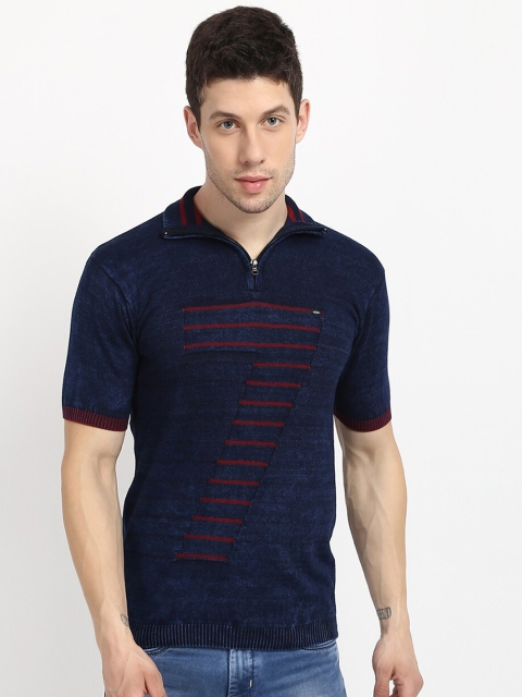

V2 Value & Variety Men Blue & Red Striped Polo Collar T-shirt