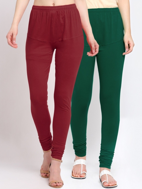 

KLOTTHE Women Pack Of 2 Solid Cotton Churidar-Length Leggings, Maroon
