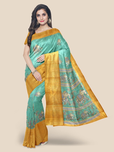 

Kalamandir Sea Green & Mustard Yellow Printed Saree