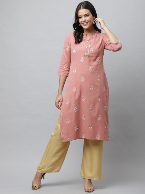 

HERE&NOW Women Bronze-Toned Ethnic Motifs Embellished Kurta