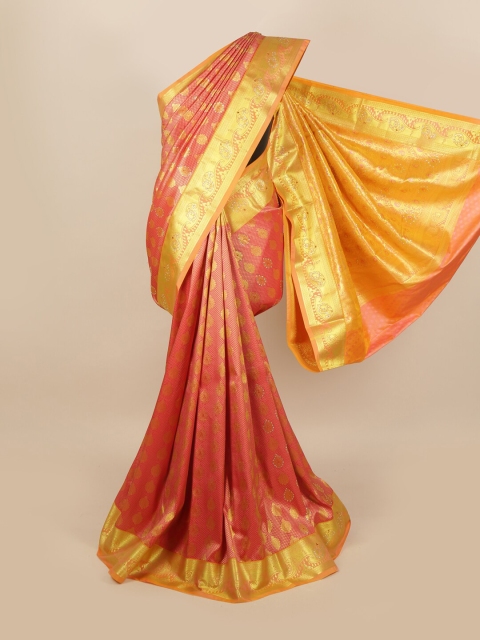 

Pothys Pink & Gold Ethnic Motifs Woven Design & Stone Work Silk Blend Saree