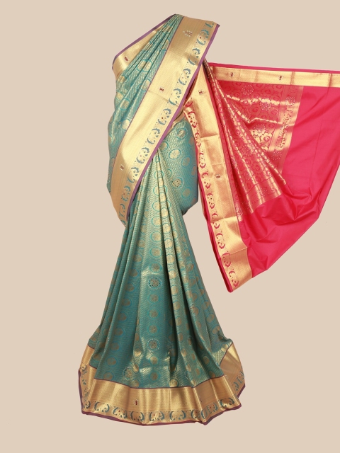 

Pothys Blue & Golden Ethnic Motifs Woven Design Saree
