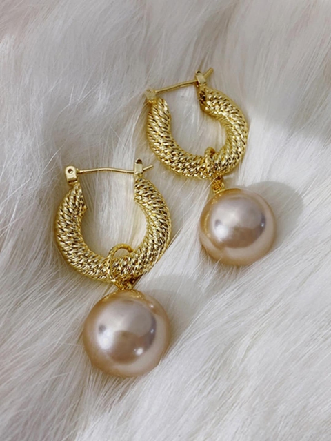 

YoungWildFree Women Gold-Toned With Pearls Classic Hoop Earrings