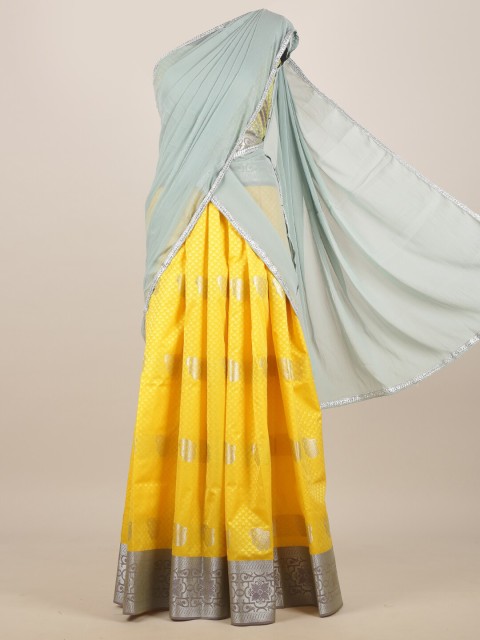 

Pothys Yellow & Grey Floral Zari Half and Half Saree