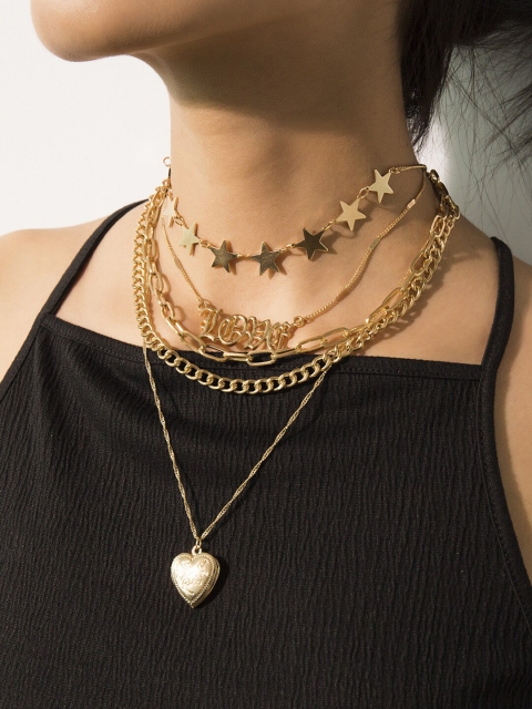 

YoungWildFree Gold-Toned Set of 2 Brass Gold-Plated Layered Necklace