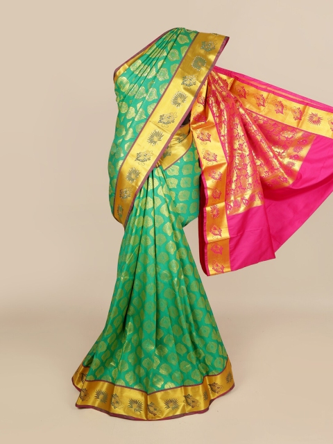

Pothys Green & Golden Ethnic Motifs Woven Design Saree