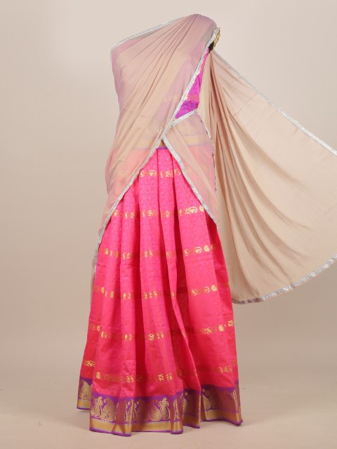 

Pothys Pink & Cream-Coloured Woven Design Half and Half Saree