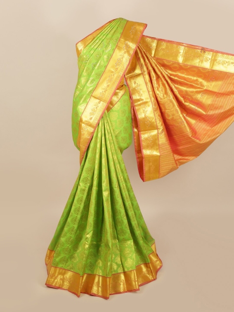 

Pothys Green & Golden Ethnic Motifs Stone Work Detail Saree